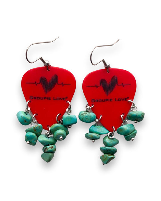 Groupie Love Red Turquoise Guitar Pick Earrings