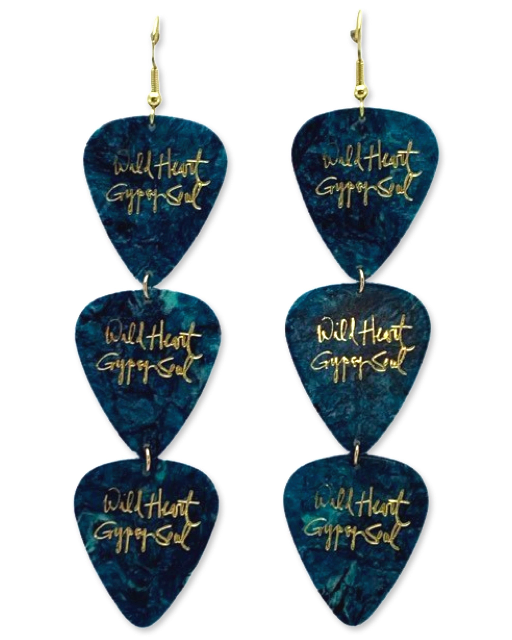 Wild Heart Gypsy Soul Turquoise Triple Guitar Pick Earrings