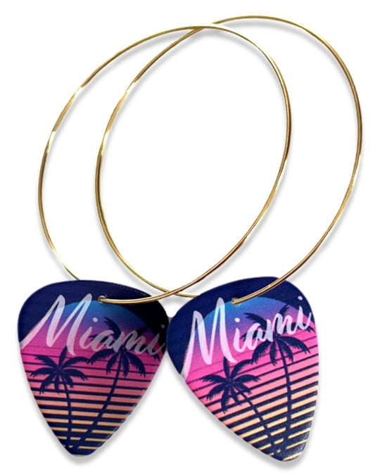 Miami Striped Palm Tree Single Guitar Pick Earrings