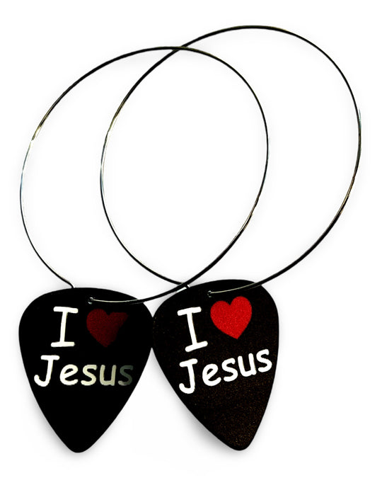 I Love Jesus Single Guitar Pick Earrings