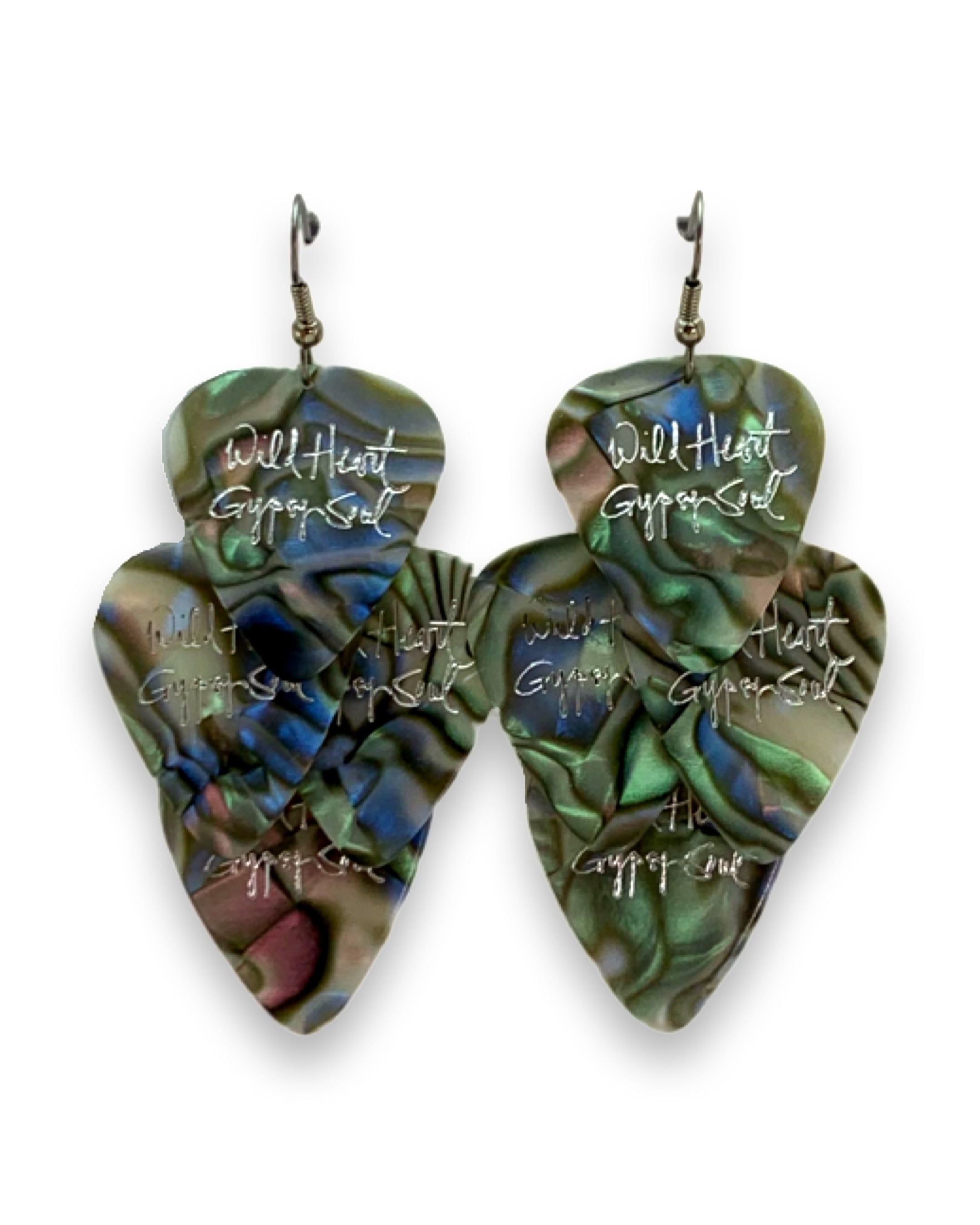 Wild Heart Gypsy Soul Abalone Silver Minor Guitar Pick Earrings