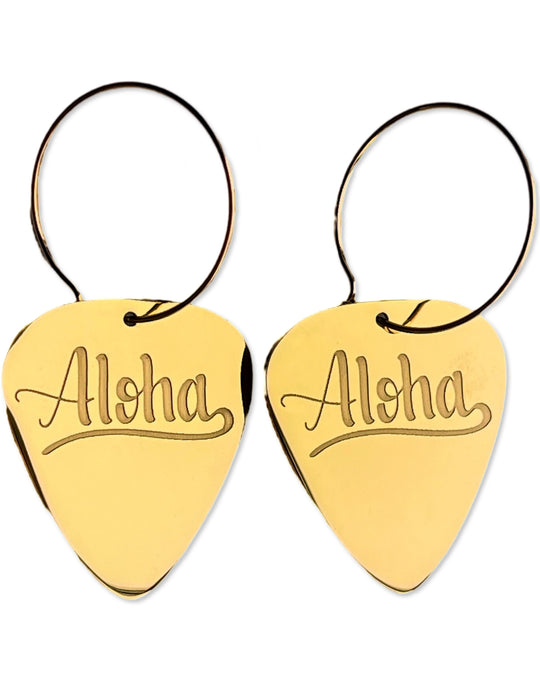 Aloha Gold Reversible Single Guitar Pick Earrings