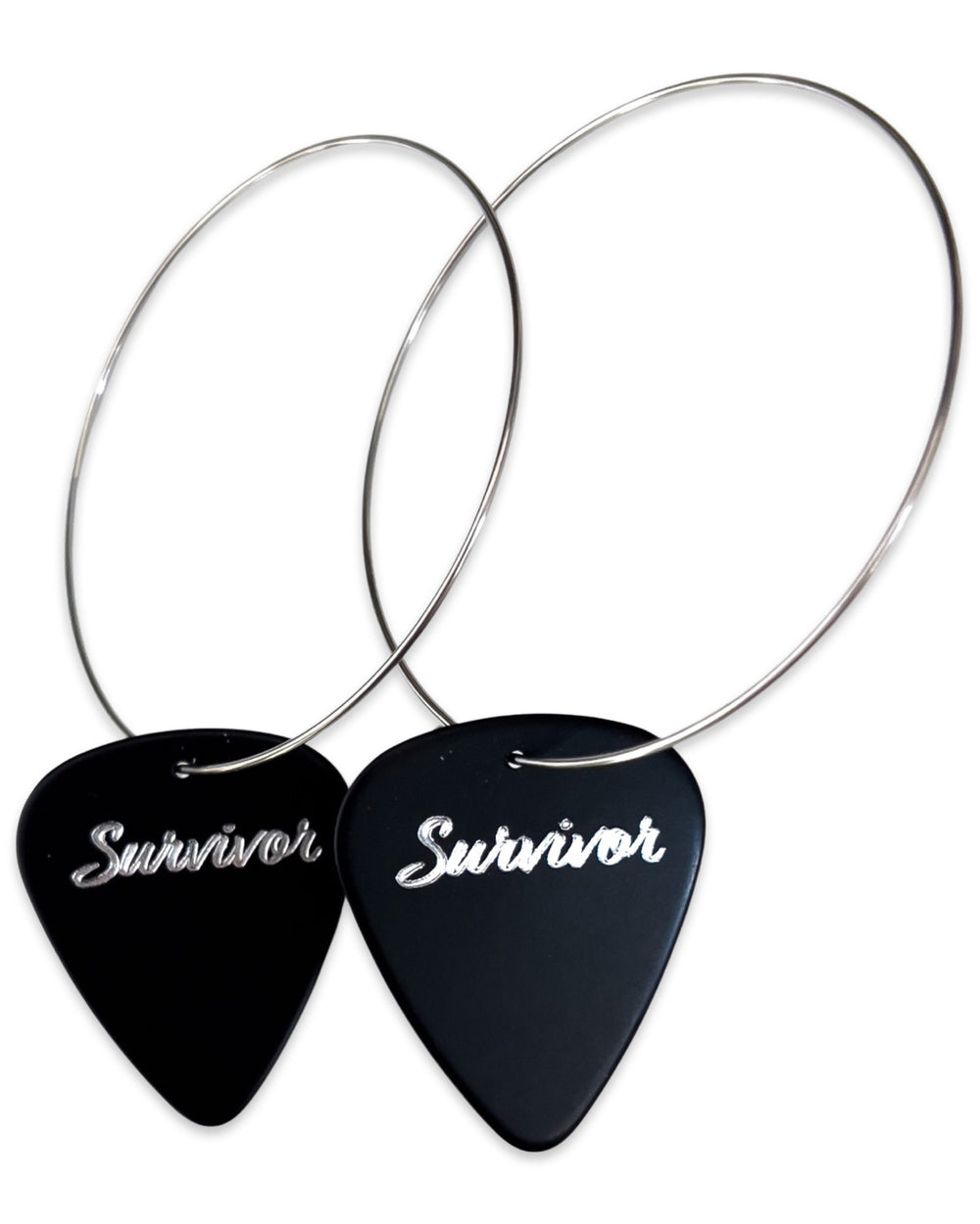 WS Survivor Reversible Black Silver Single Guitar Pick Earrings