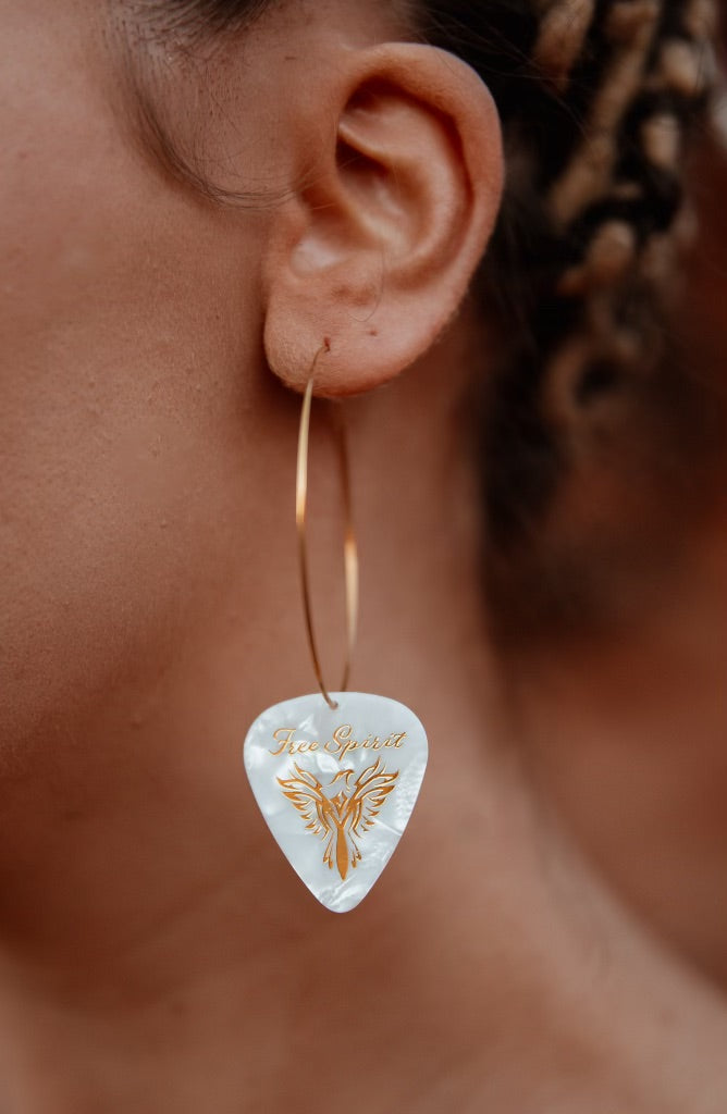 Happy Face Guitar Pick Dangle Earrings - Bright Yellow Acoustic Fun Jewelry (GP033)