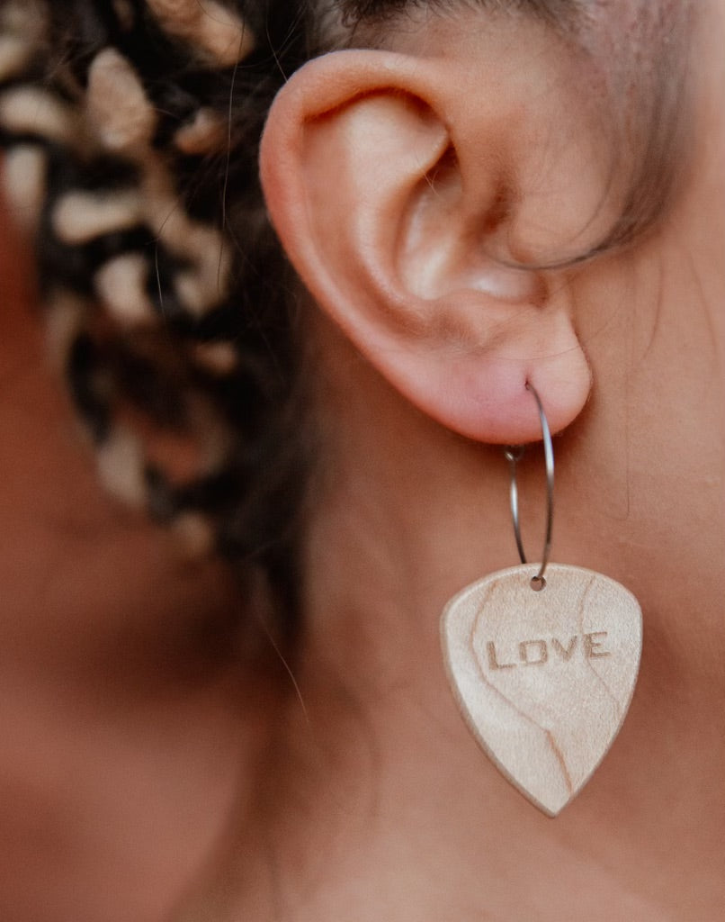 Groupie Love Maple Wood Single Guitar Pick Earrings