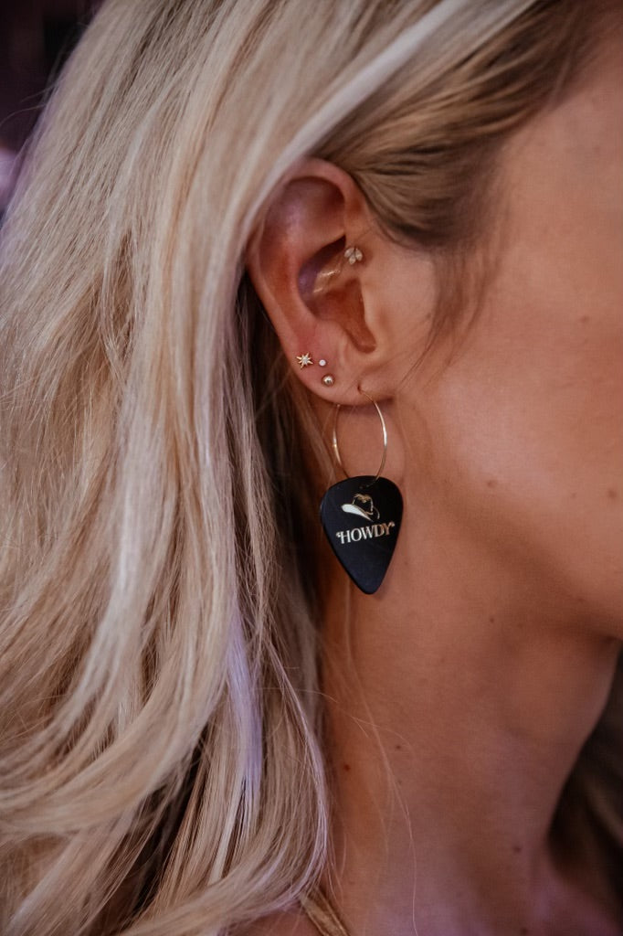 WS Howdy Black Reversible Single Guitar Pick Earrings