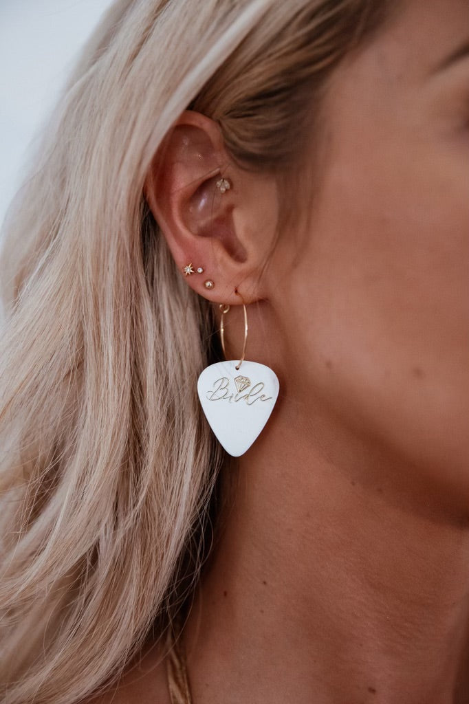 WS Bride White Gold Reversible Single Guitar Pick Earrings