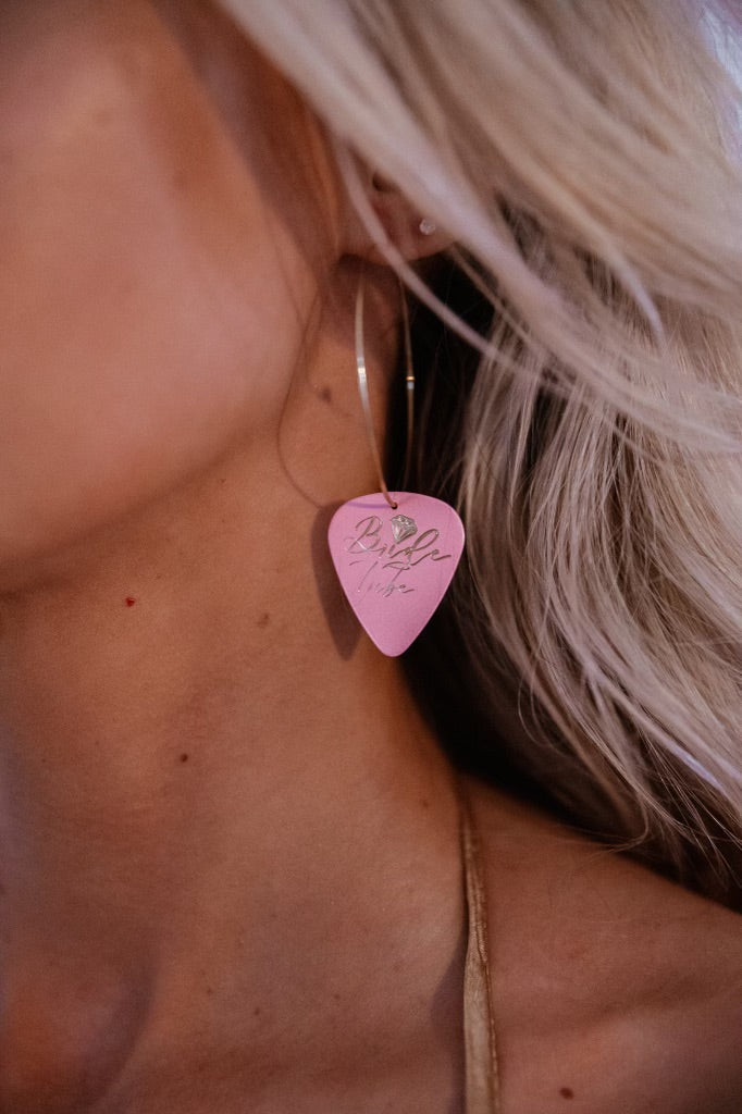 WS Bride Tribe Pink Gold Reversible Single Guitar Pick Earrings