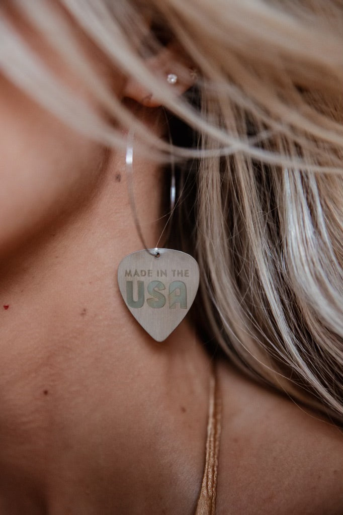 Made in the USA Steel Single Guitar Pick Earrings