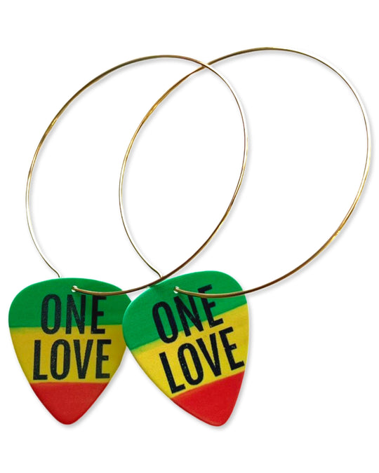 One Love Rasta Single Guitar Pick Earrings