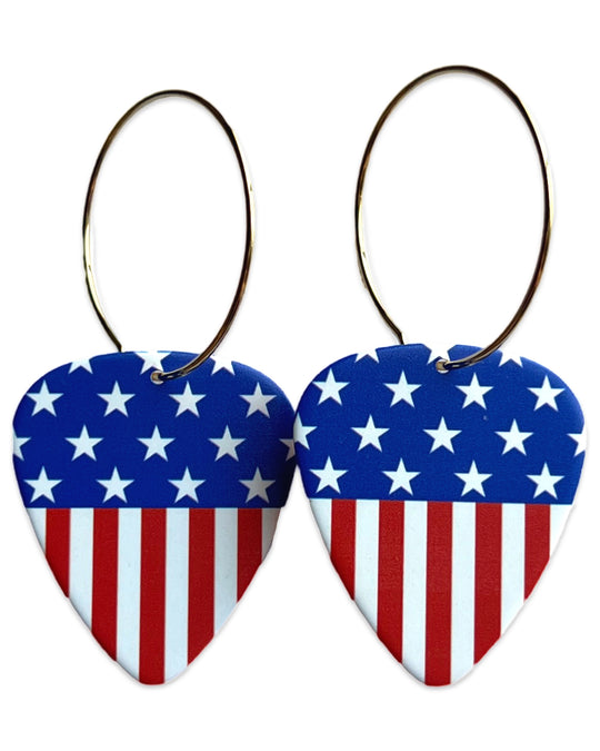 American Flag Single Guitar Pick Earrings