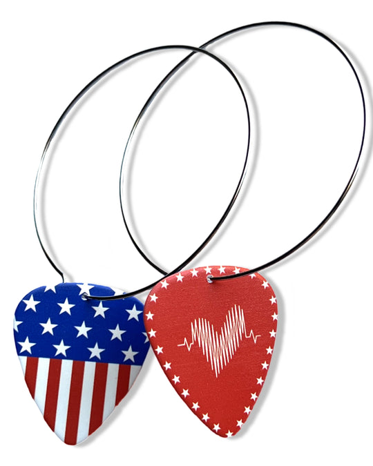 American Flag Single Guitar Pick Earrings