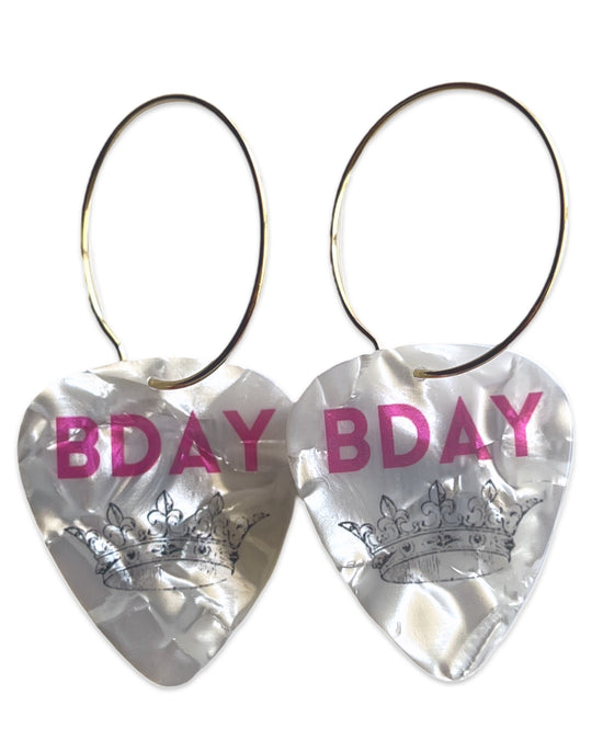 Birthday Pink White Reversible Single Guitar Pick Earrings