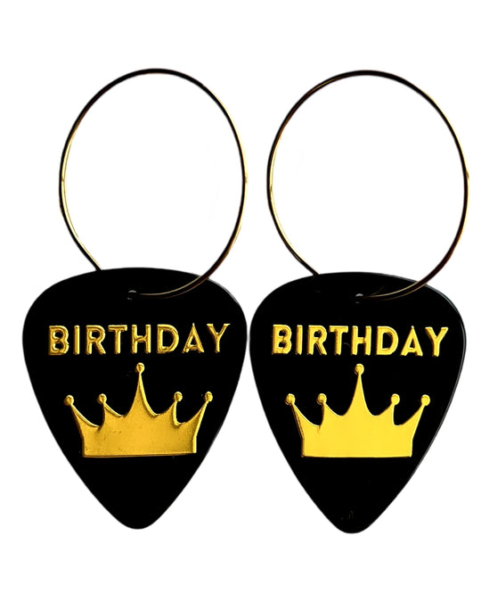 Birthday Black Gold Reversible Single Guitar Pick Earrings