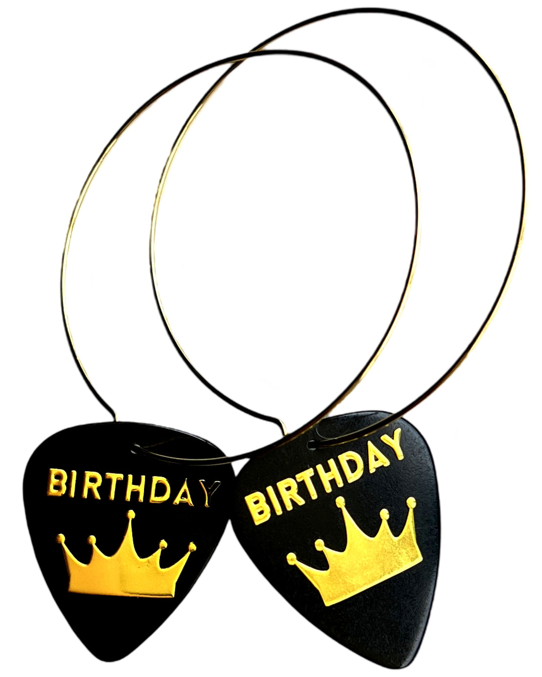 Birthday Black Gold Reversible Single Guitar Pick Earrings