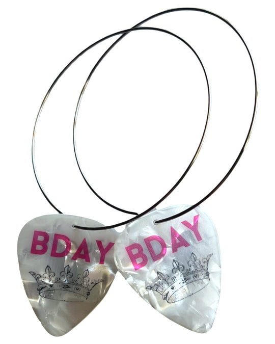 Birthday Pink White Reversible Single Guitar Pick Earrings