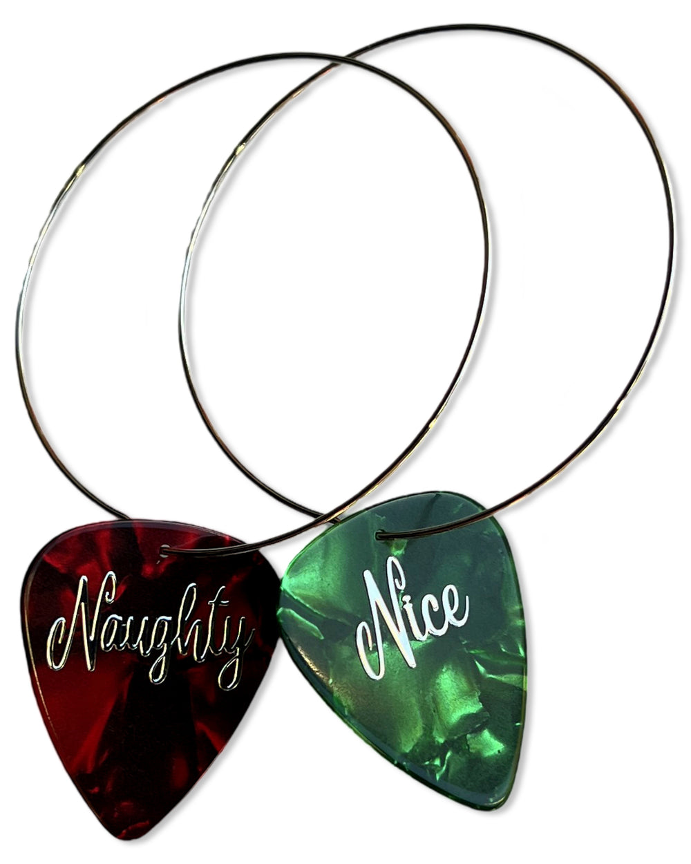 WS Naughty Nice Red Green Mix Match Reversible Single Guitar Pick Earrings