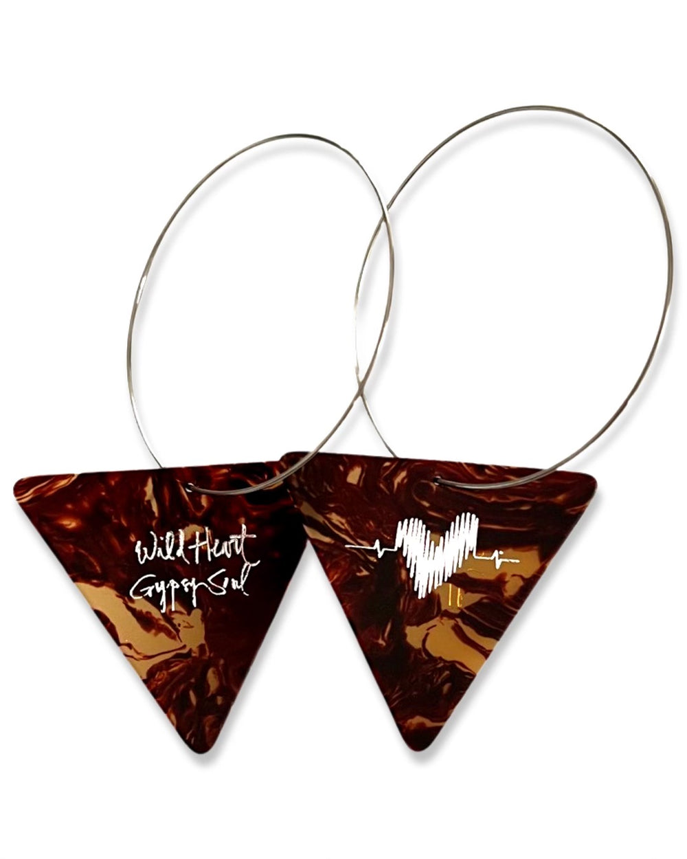 WS Wild Heart Gypsy Soul Tortoise Triangle Reversible Single Guitar Pick Earrings