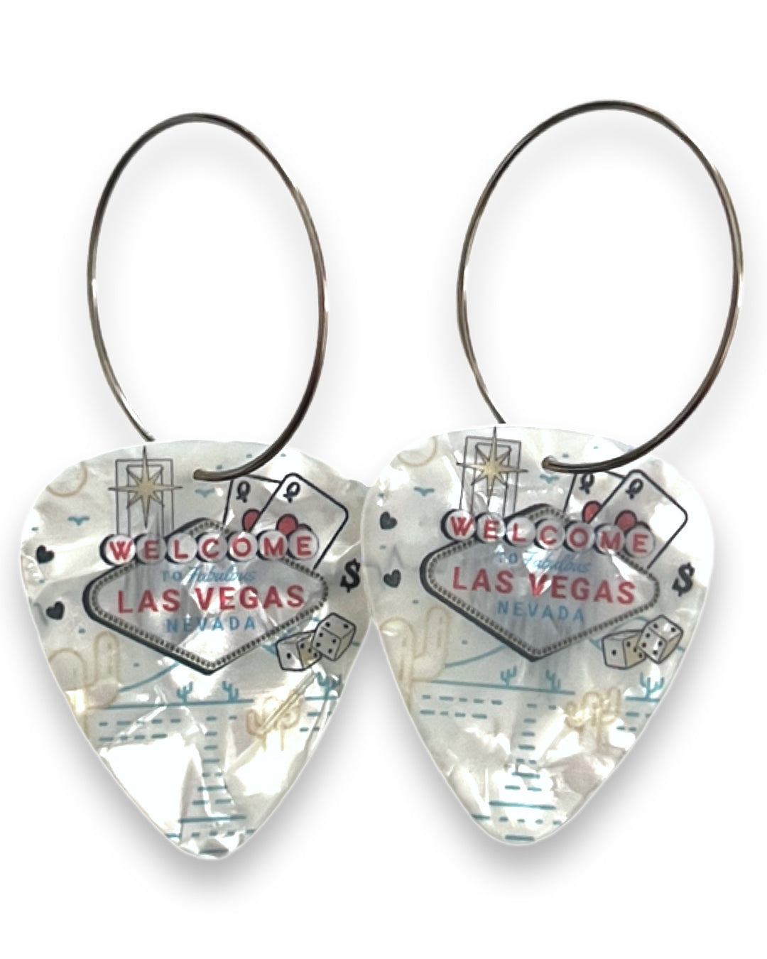 Las Vegas Get Lucky White Pearl Reversible Single Guitar Pick Earrings