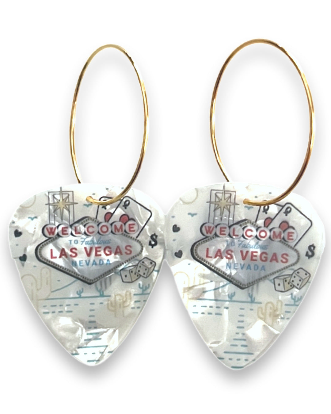 Las Vegas Get Lucky White Pearl Reversible Single Guitar Pick Earrings