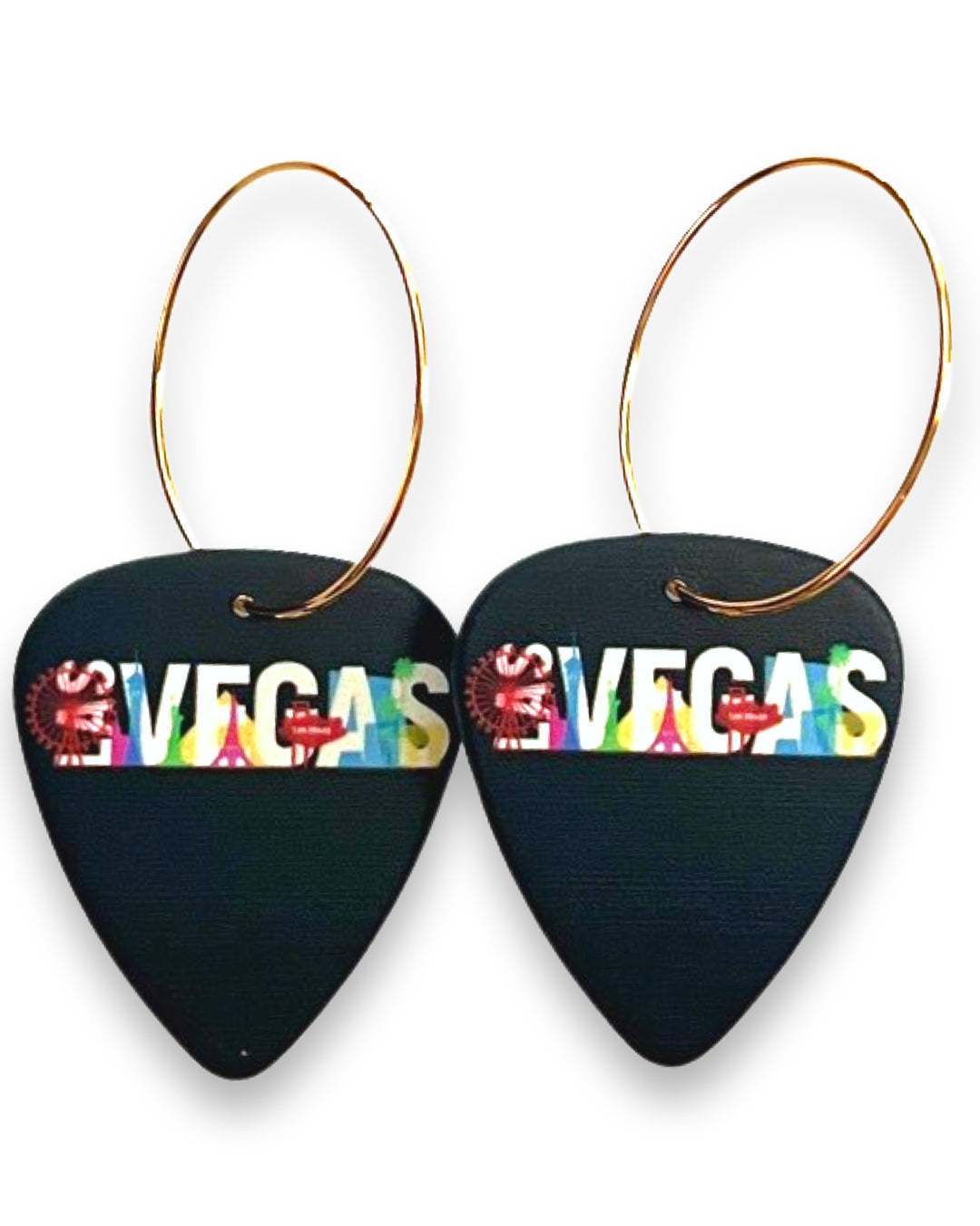 Las Vegas Multicolor Black Reversible Single Guitar Pick Earrings