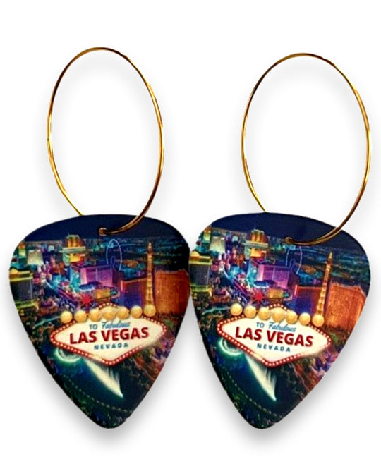 Las Vegas Colorful City Reversible Single Guitar Pick Earrings