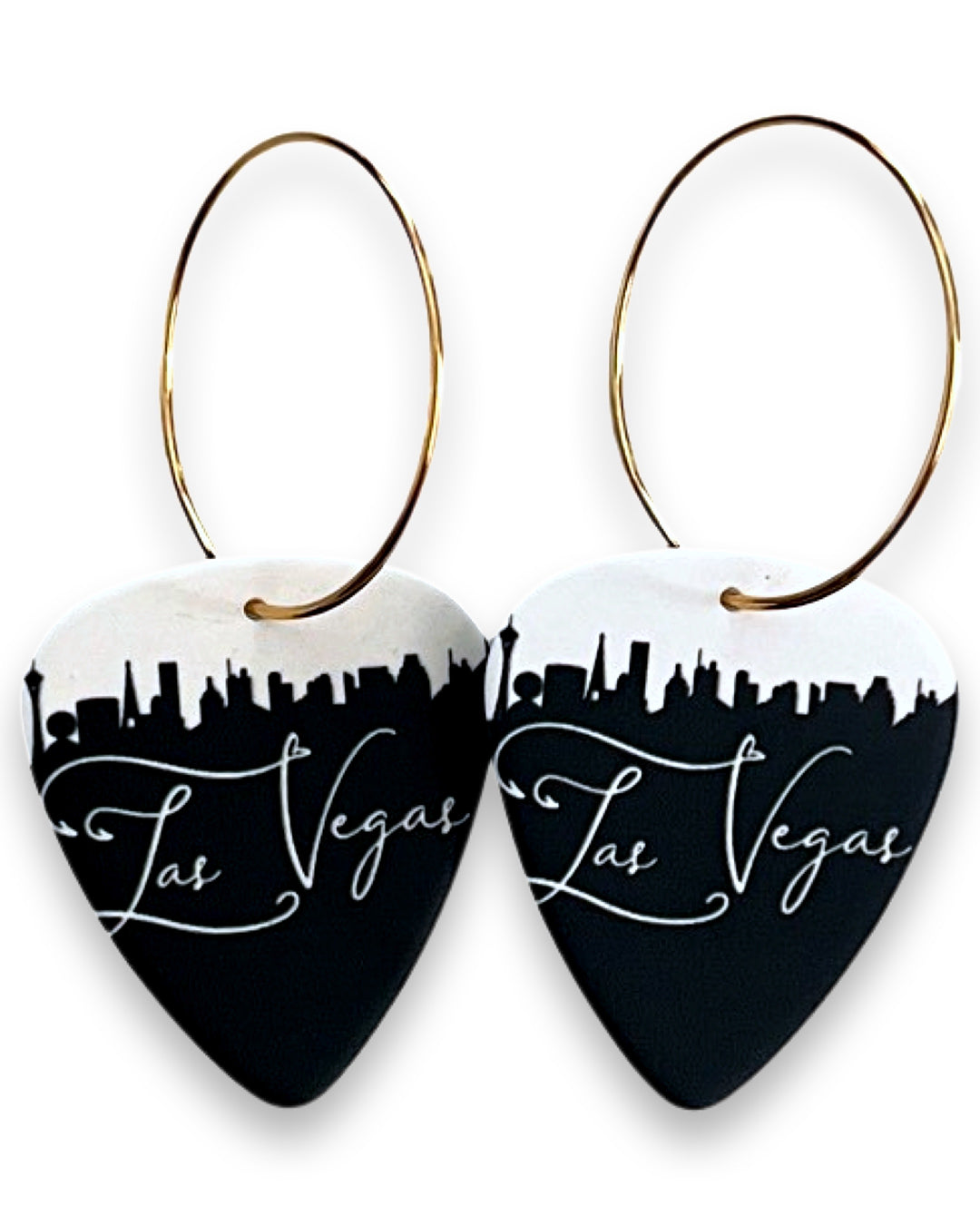 Las Vegas Black & White Skyline Reversible Single Guitar Pick Earrings