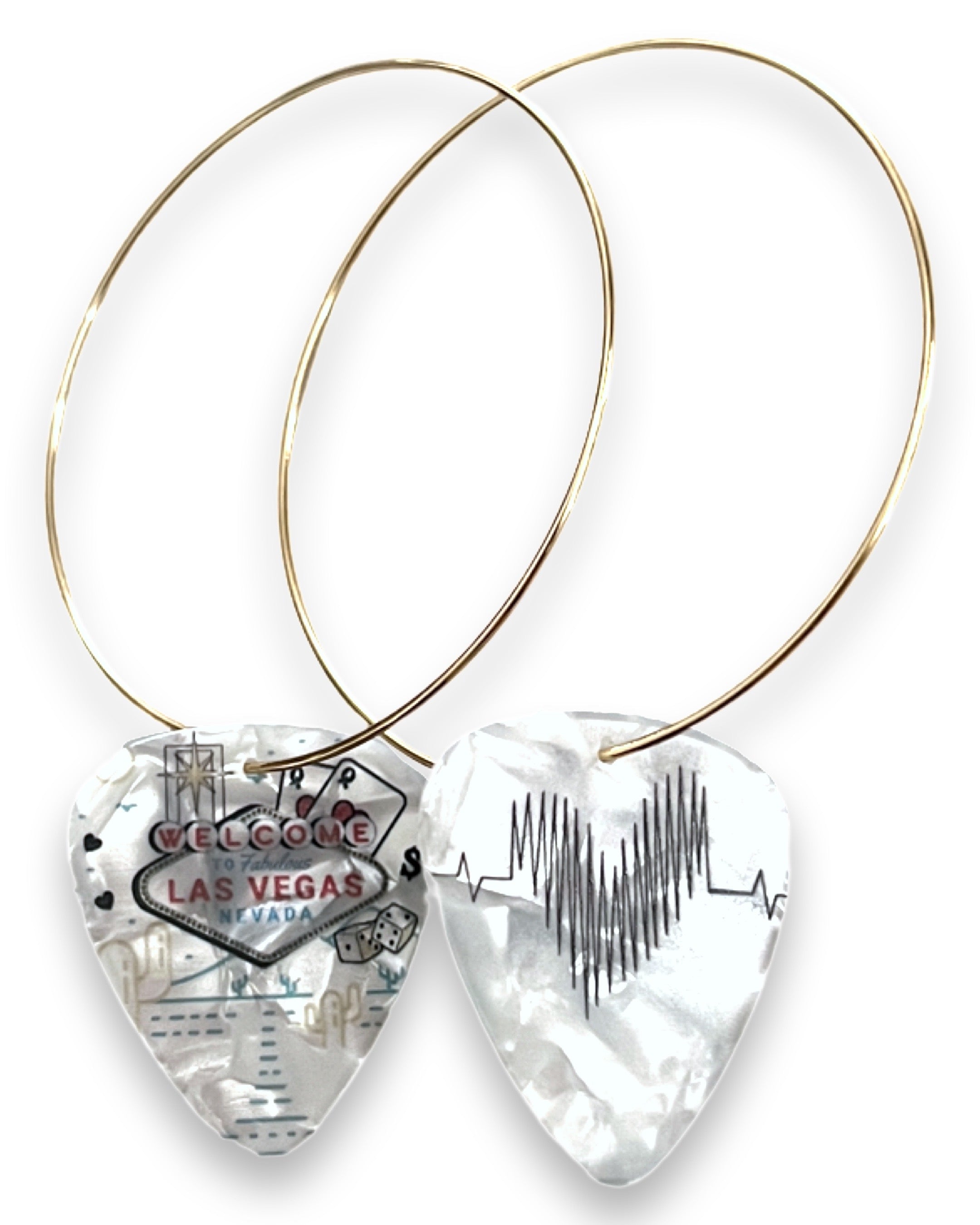 Las Vegas Get Lucky White Pearl Reversible Single Guitar Pick Earrings