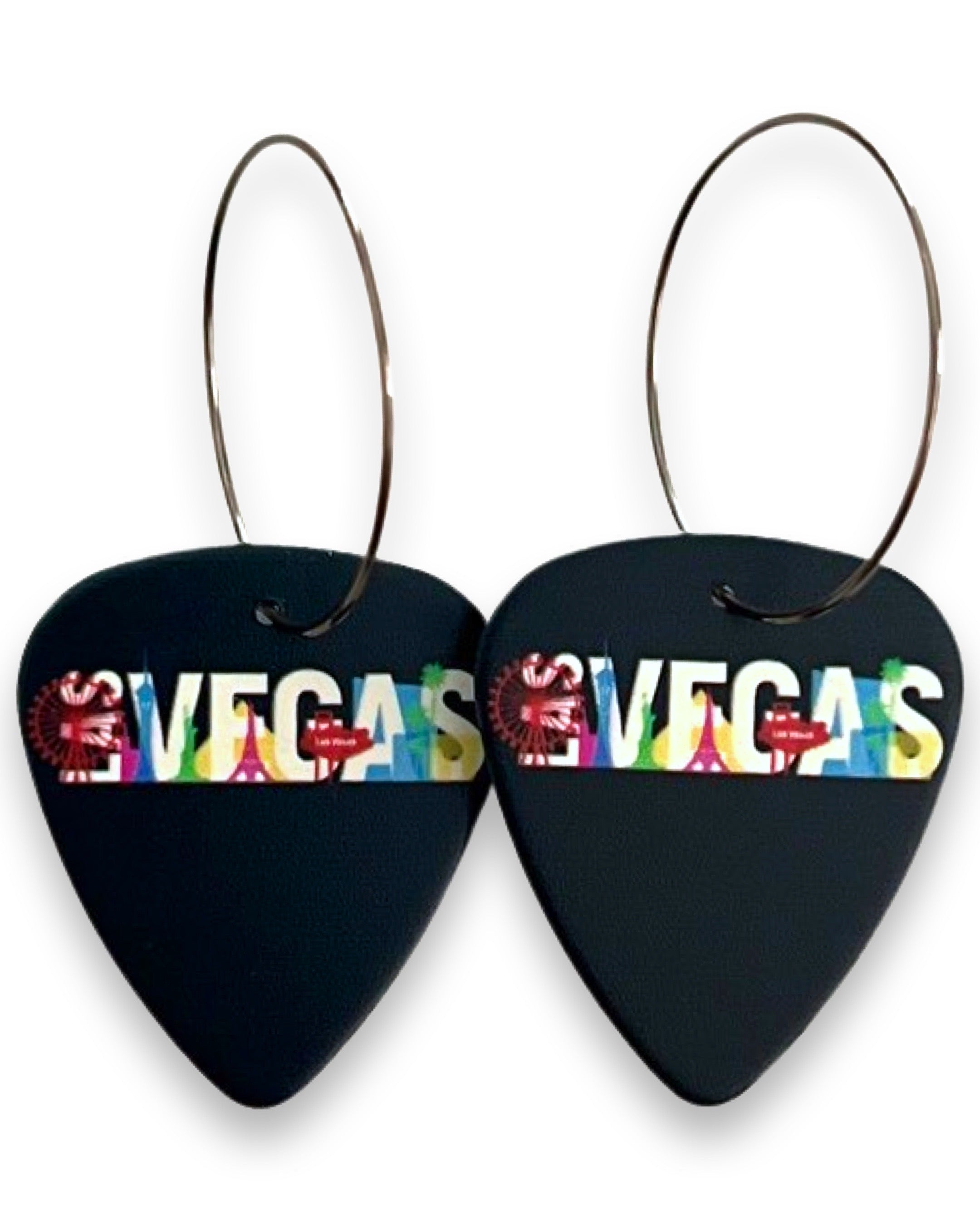 Las Vegas Multicolor Black Reversible Single Guitar Pick Earrings