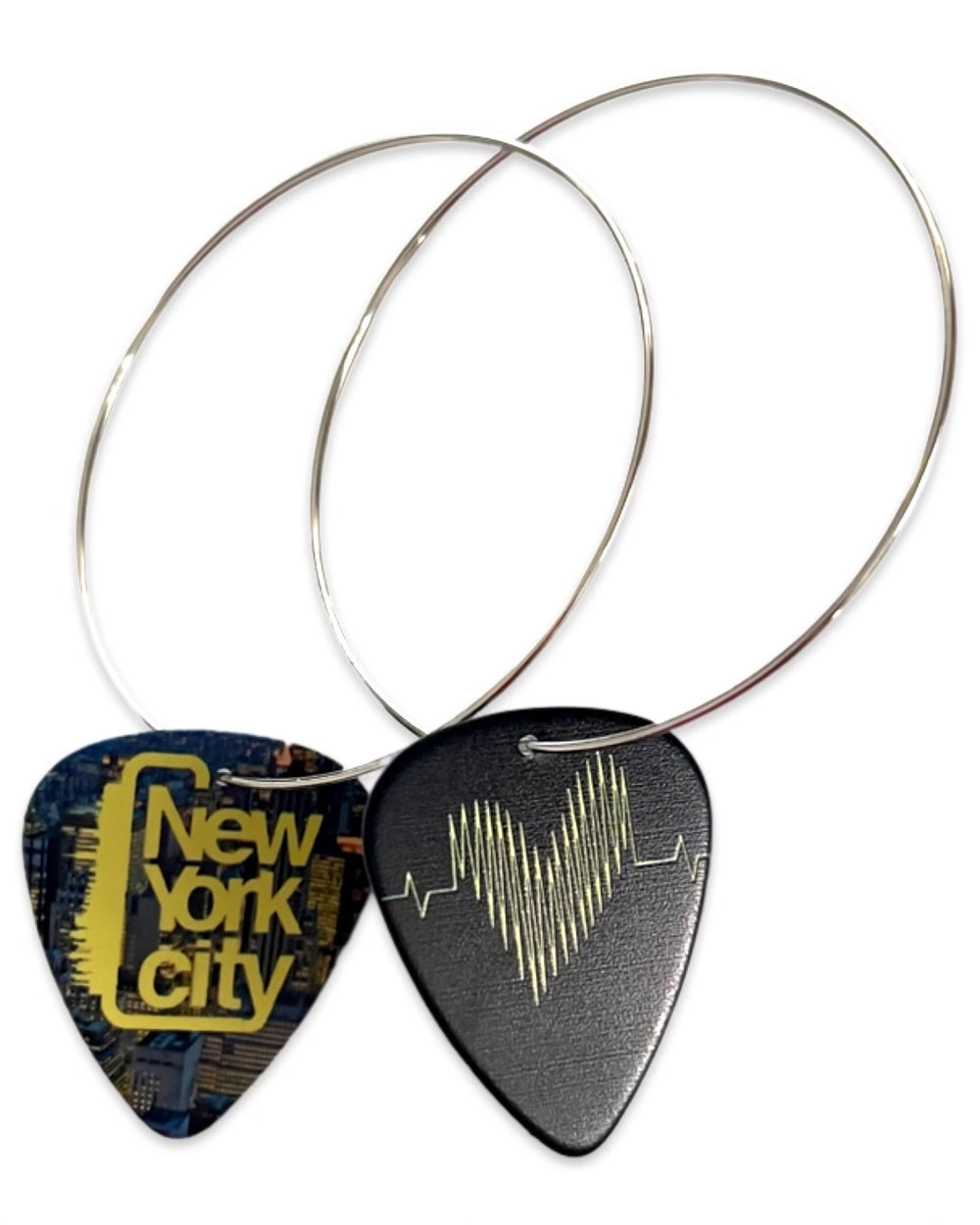 WS New York City Yellow Words Reversible Single Guitar Pick Earrings