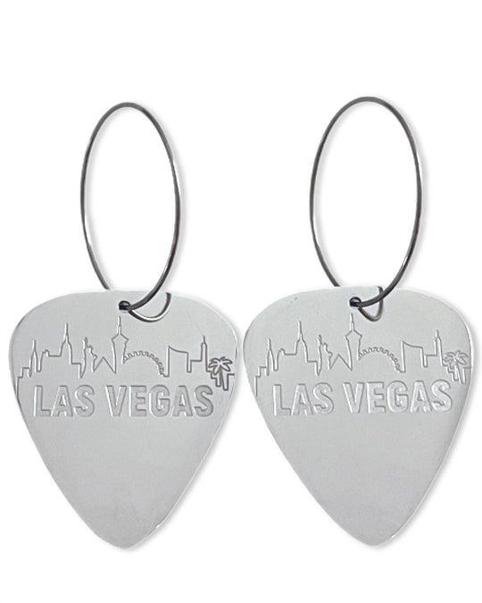 Las Vegas Skyline Steel Reversible Single Guitar Pick Earrings