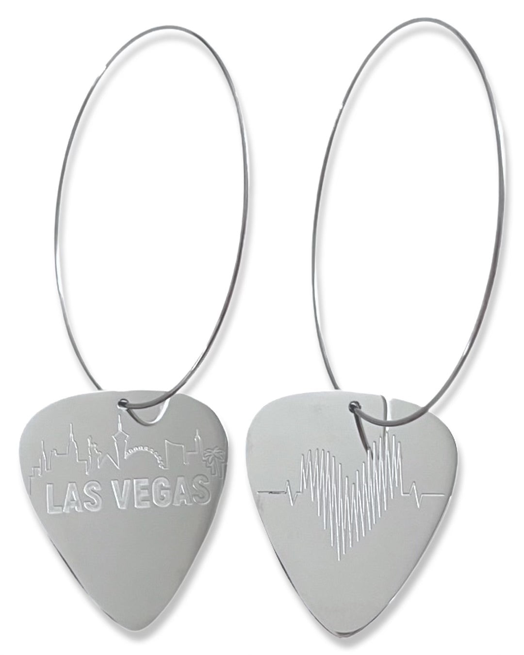 Las Vegas Skyline Steel Reversible Single Guitar Pick Earrings
