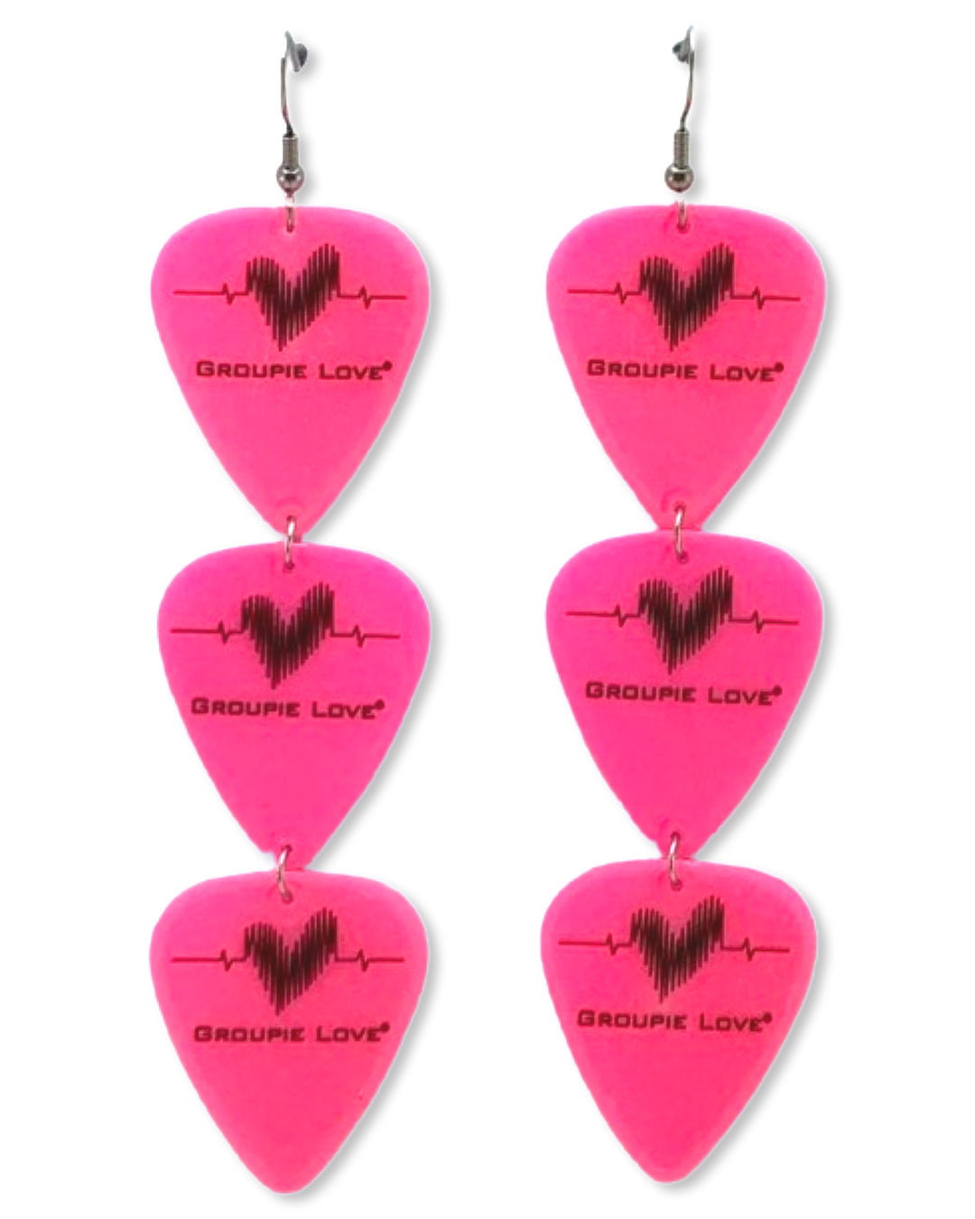 Groupie Love Pink Triple Guitar Pick Earrings