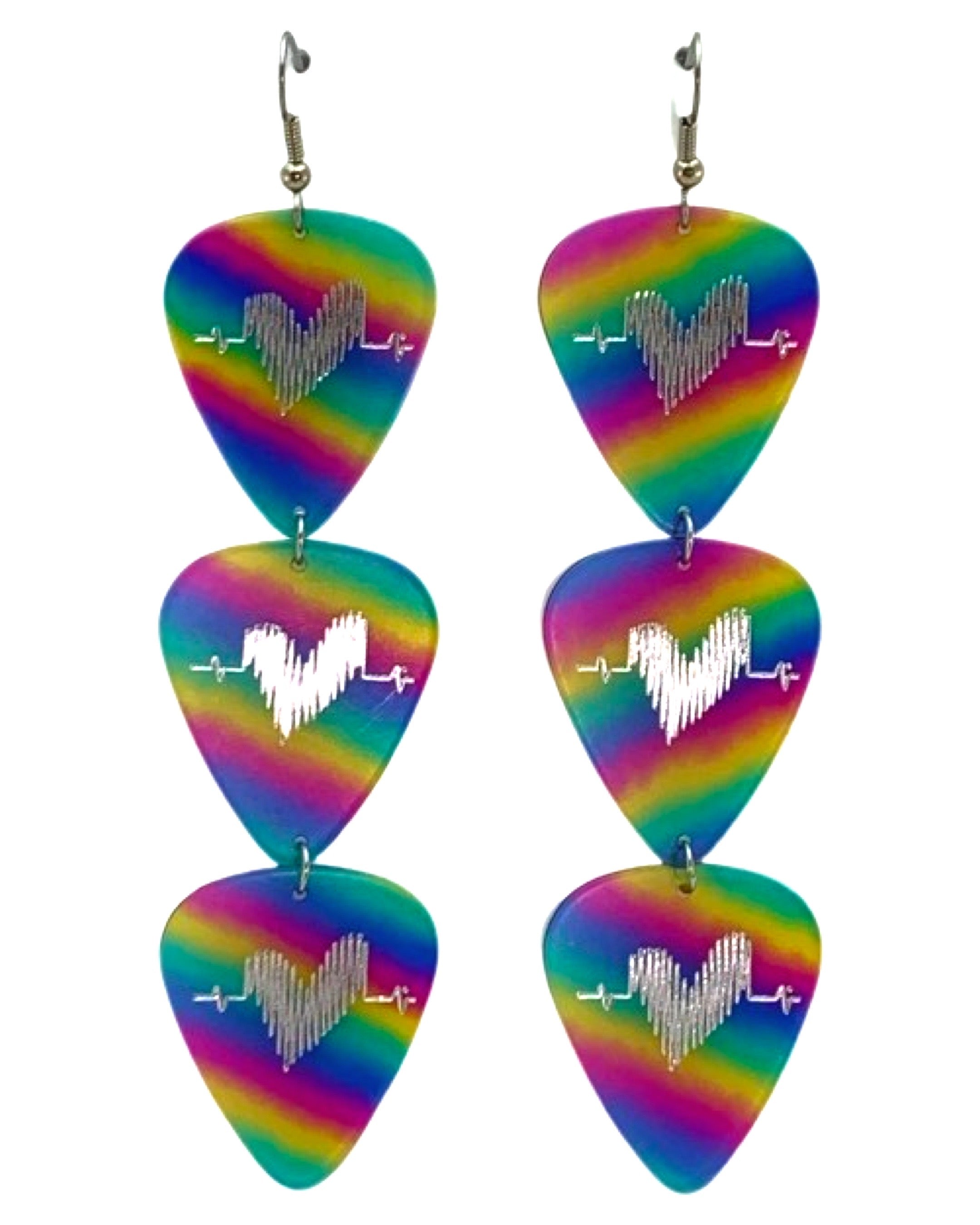 Groupie Love Rainbow Triple Guitar Pick Earrings
