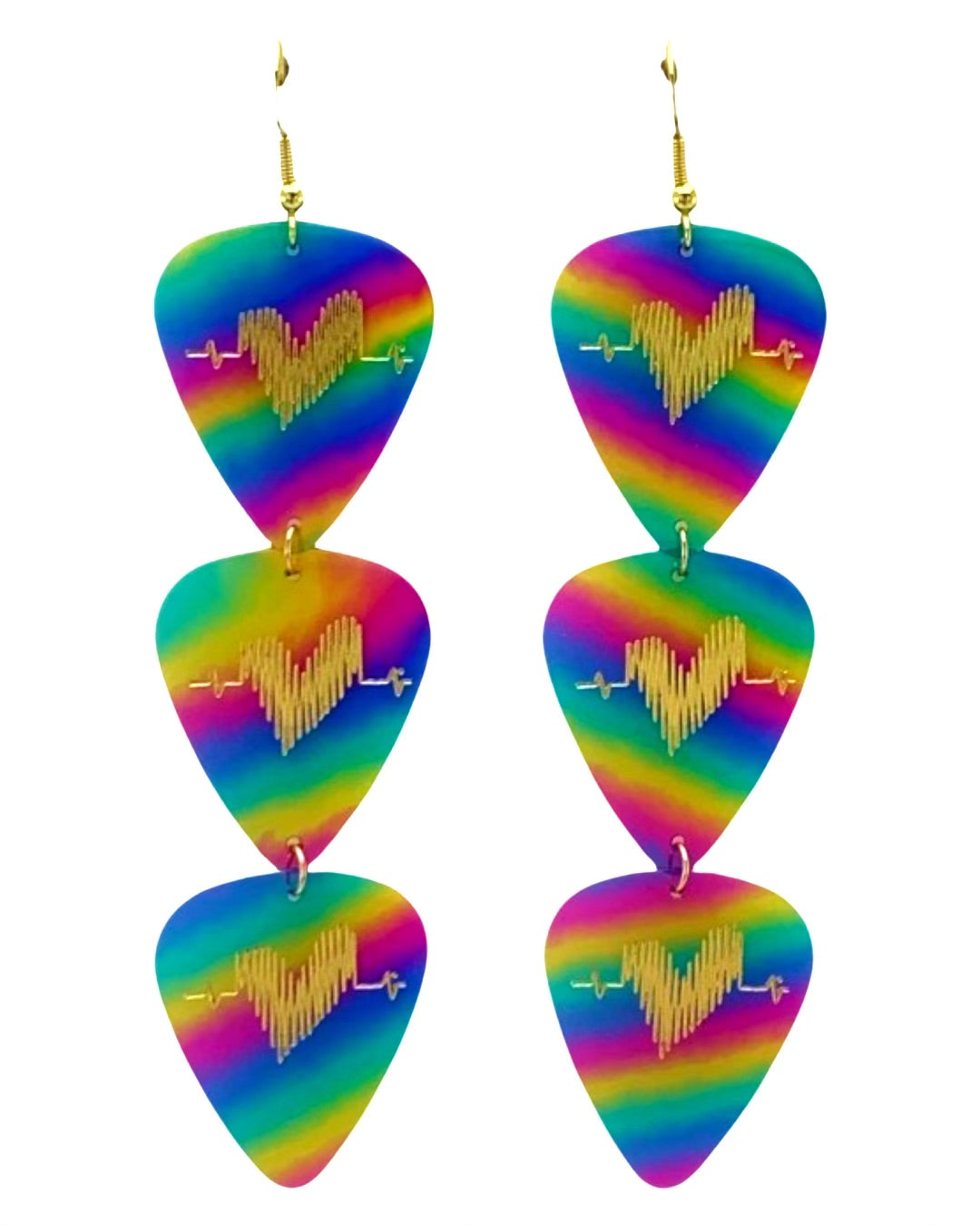 Groupie Love Rainbow Triple Guitar Pick Earrings