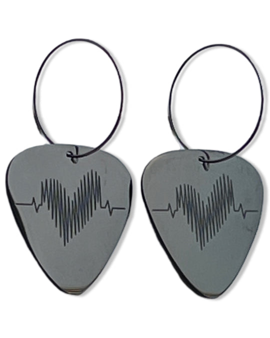 Groupie Love Black Stainless Steel Reversible Single Guitar Pick Earrings