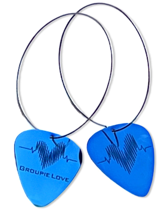 Groupie Love Blue Stainless Steel Reversible Single Guitar Pick Earrings