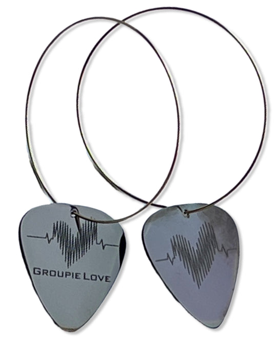 Groupie Love Black Stainless Steel Reversible Single Guitar Pick Earrings