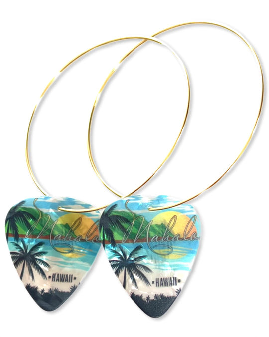 Mahalo Hawaii Beach Single Guitar Pick Earrings
