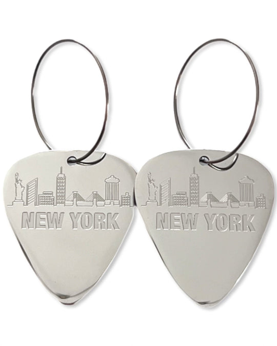 New York Skyline Steel Reversible Single Guitar Pick Earrings