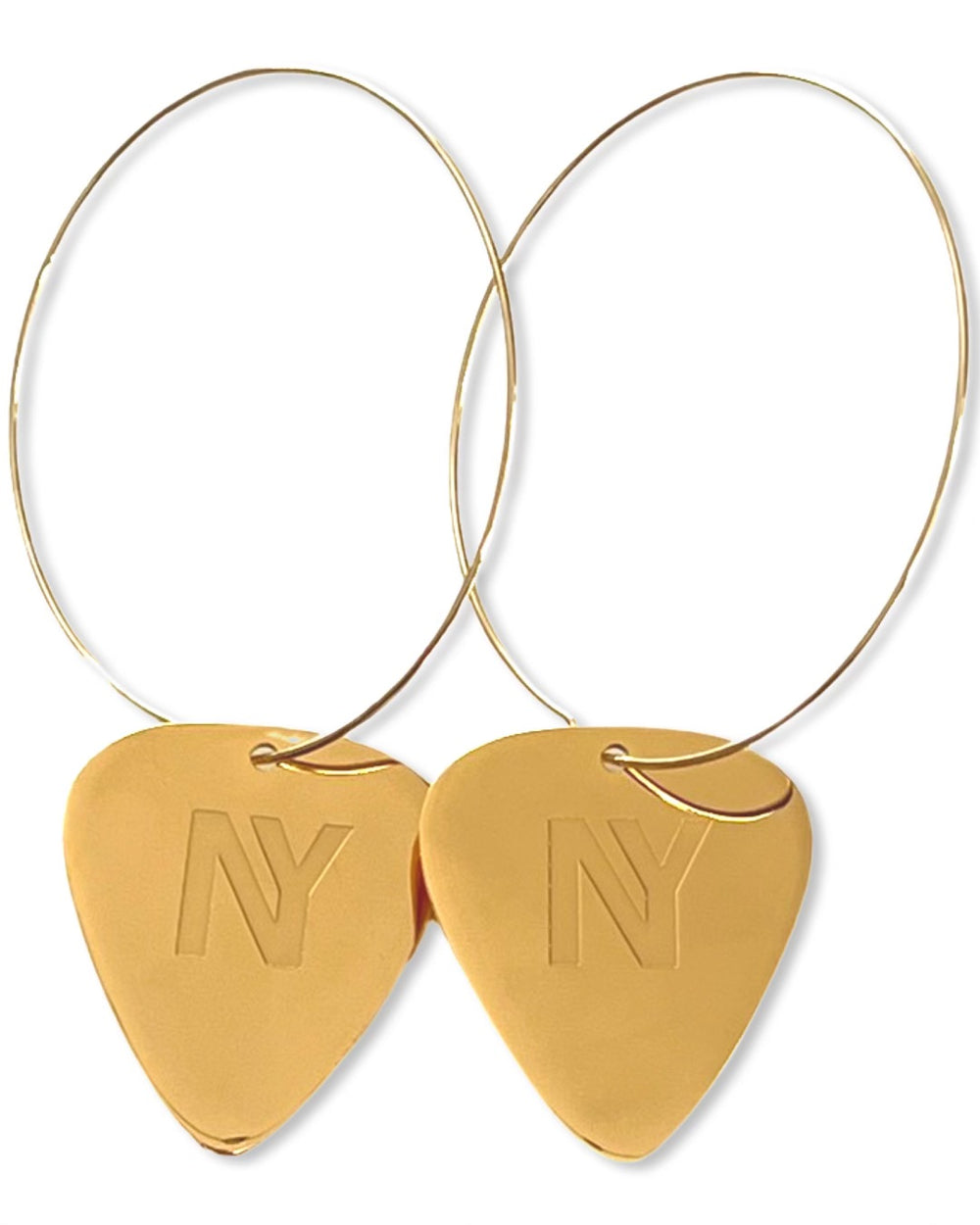 WS New York NY Gold Reversible Single Guitar Pick Earrings