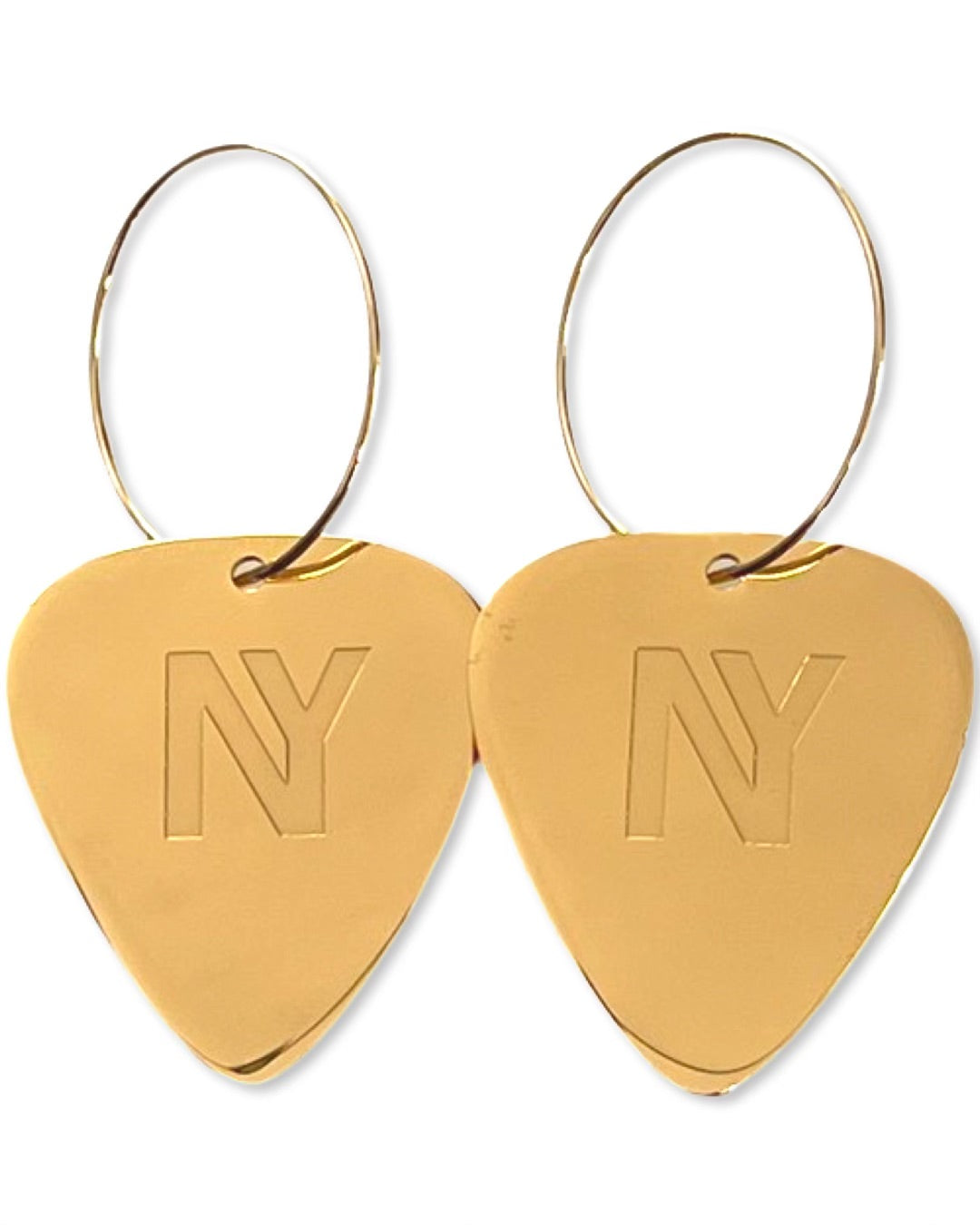 New York NY Gold Reversible Single Guitar Pick Earrings