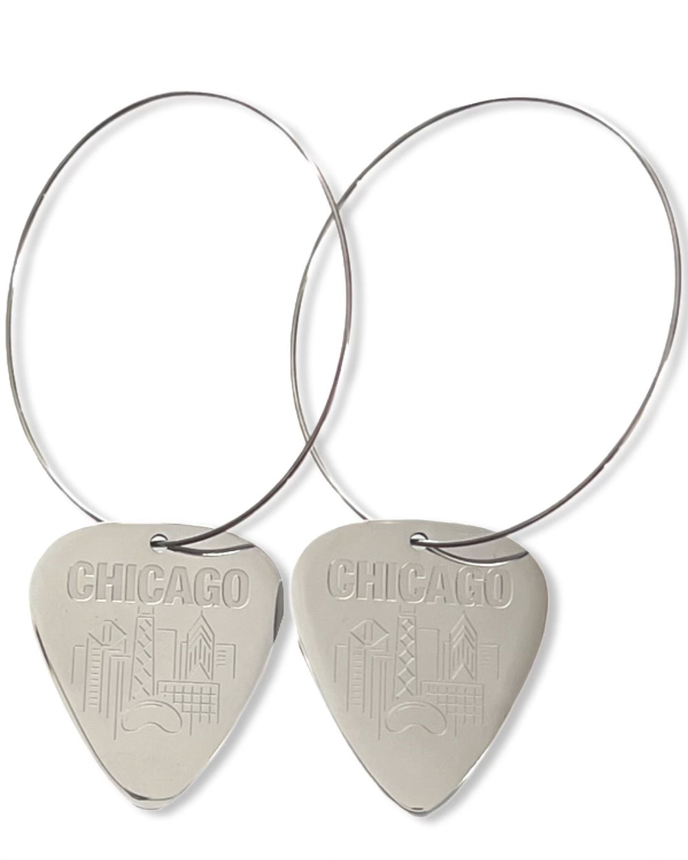 WS Chicago Skyline Steel Reversible Single Guitar Pick Earrings