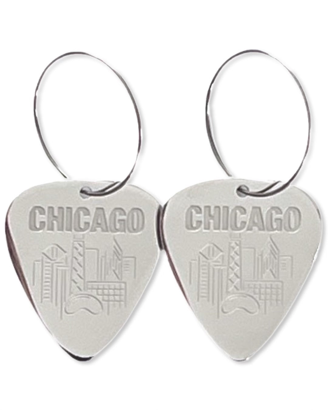 Chicago Skyline Steel Reversible Single Guitar Pick Earrings
