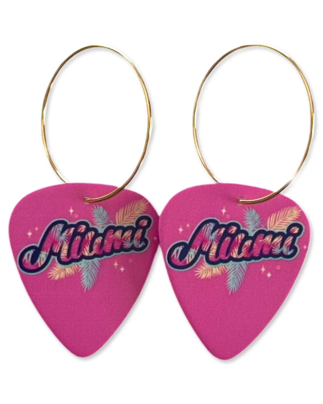 Miami Hot Pink Single Guitar Pick Earrings