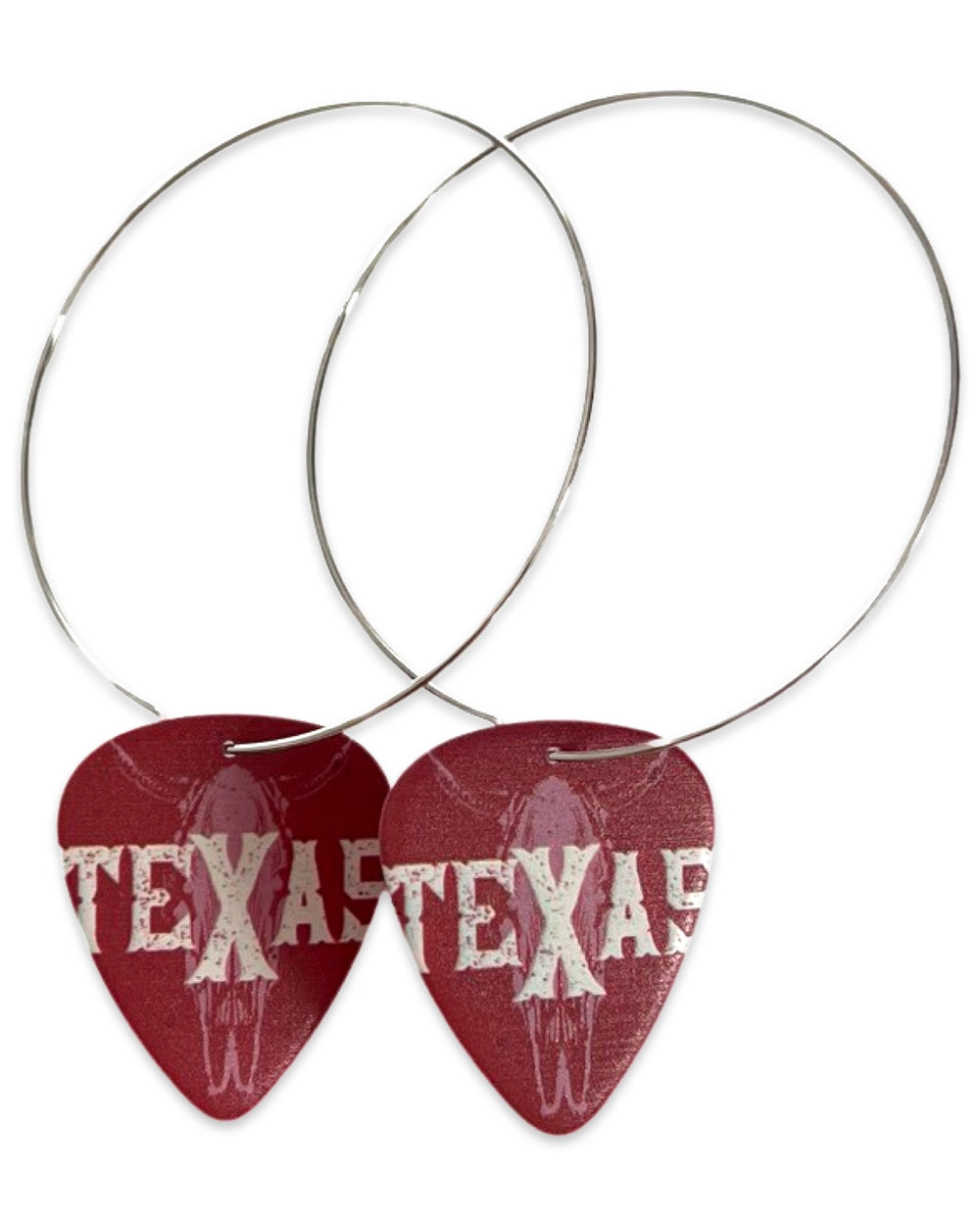 WS Texas Maroon Skull Reversible Single Guitar Pick Earrings
