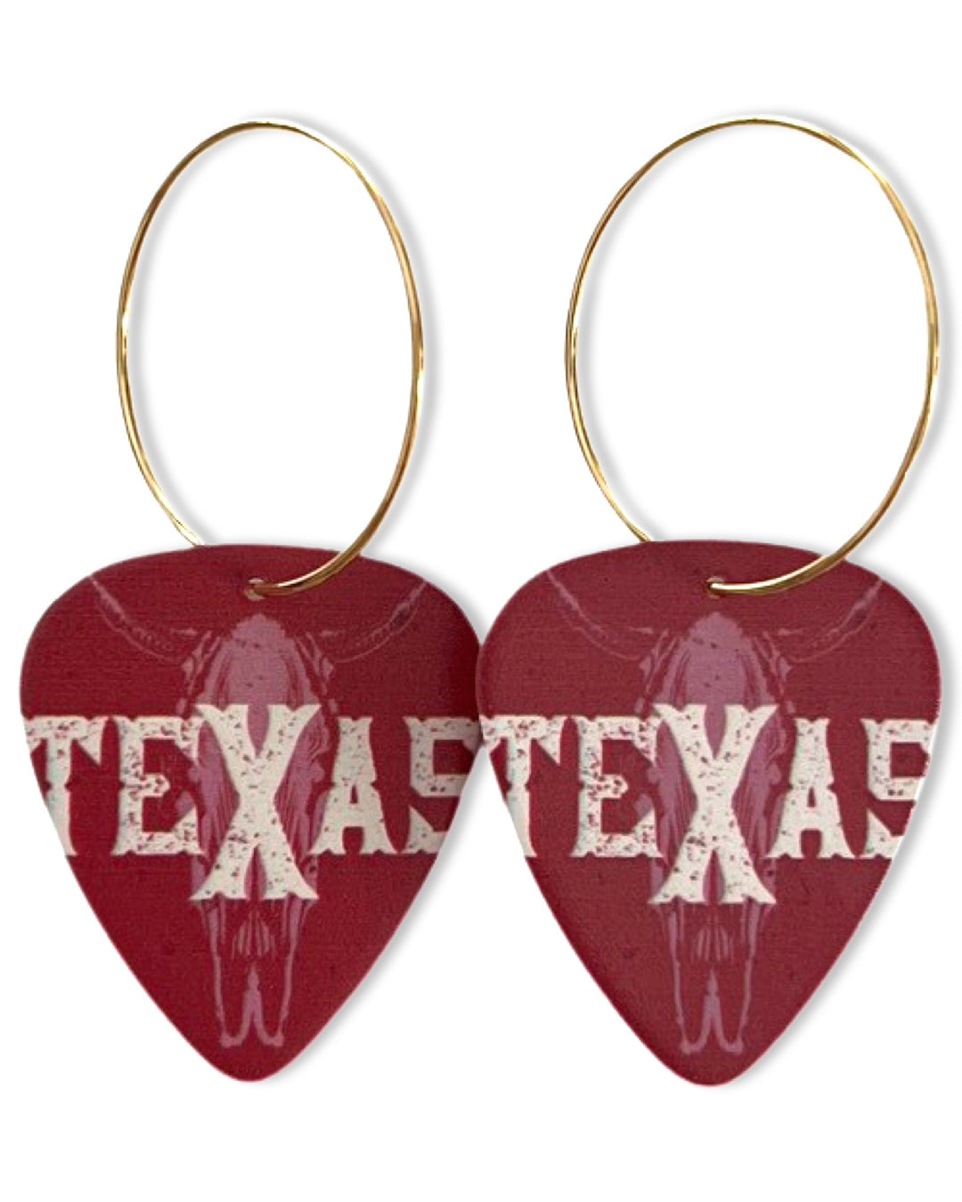 Texas Maroon Skull Reversible Single Guitar Pick Earrings