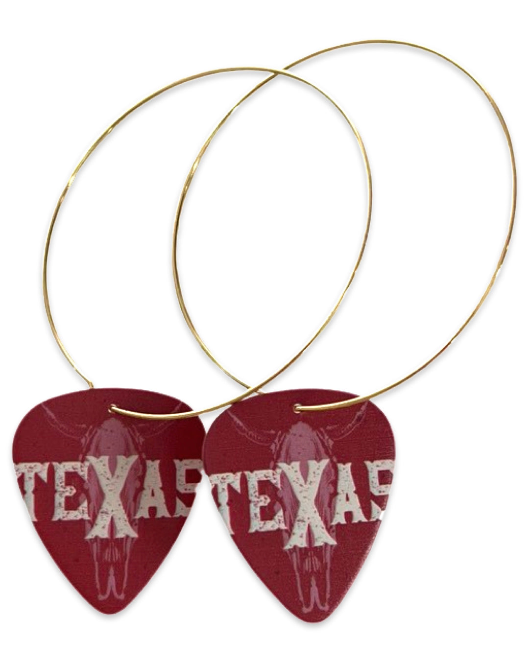 Texas Maroon Skull Reversible Single Guitar Pick Earrings