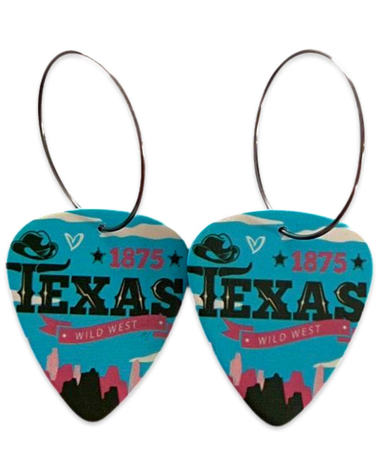 Texas Wild West Blue Reversible Single Guitar Pick Earrings