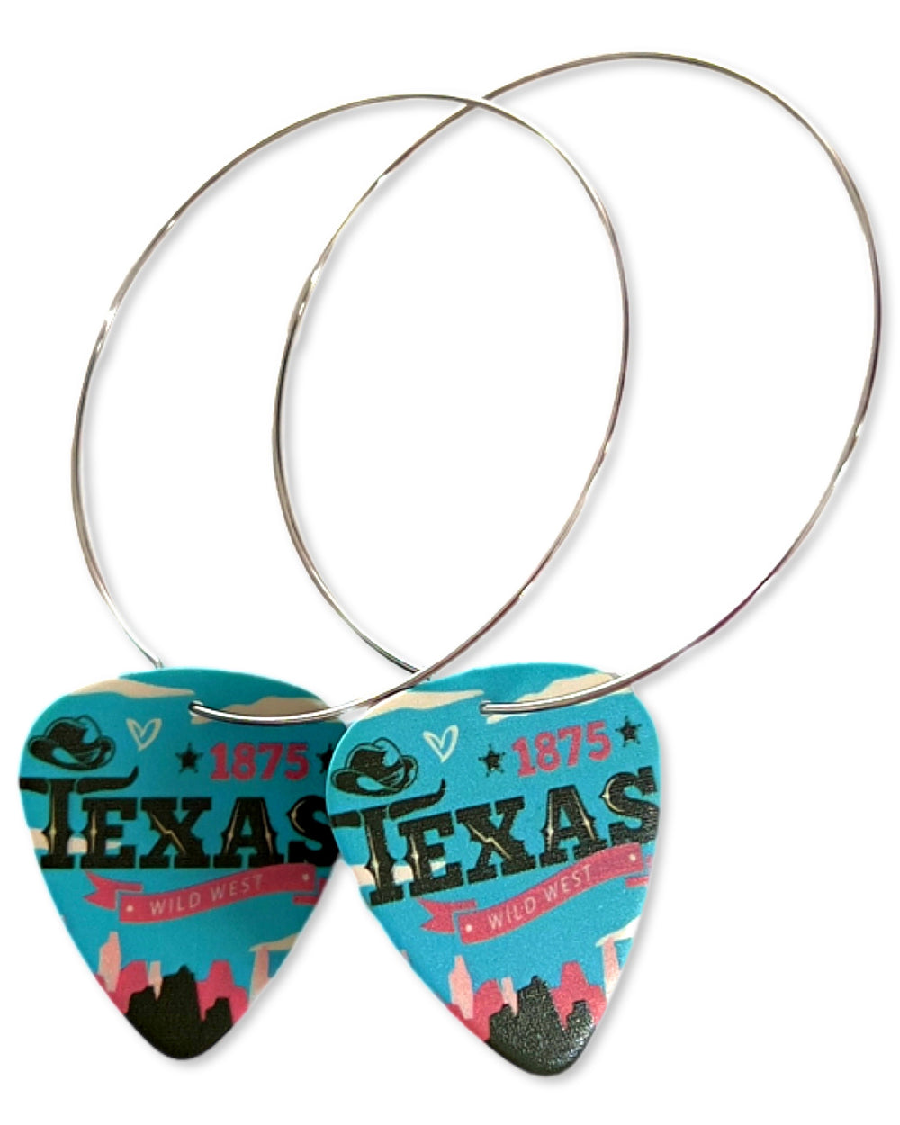WS Texas Wild West Blue Reversible Single Guitar Pick Earrings